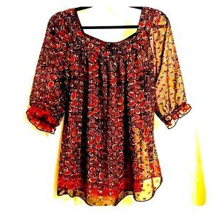 Sheer Square Neck Border Maternity Blouse